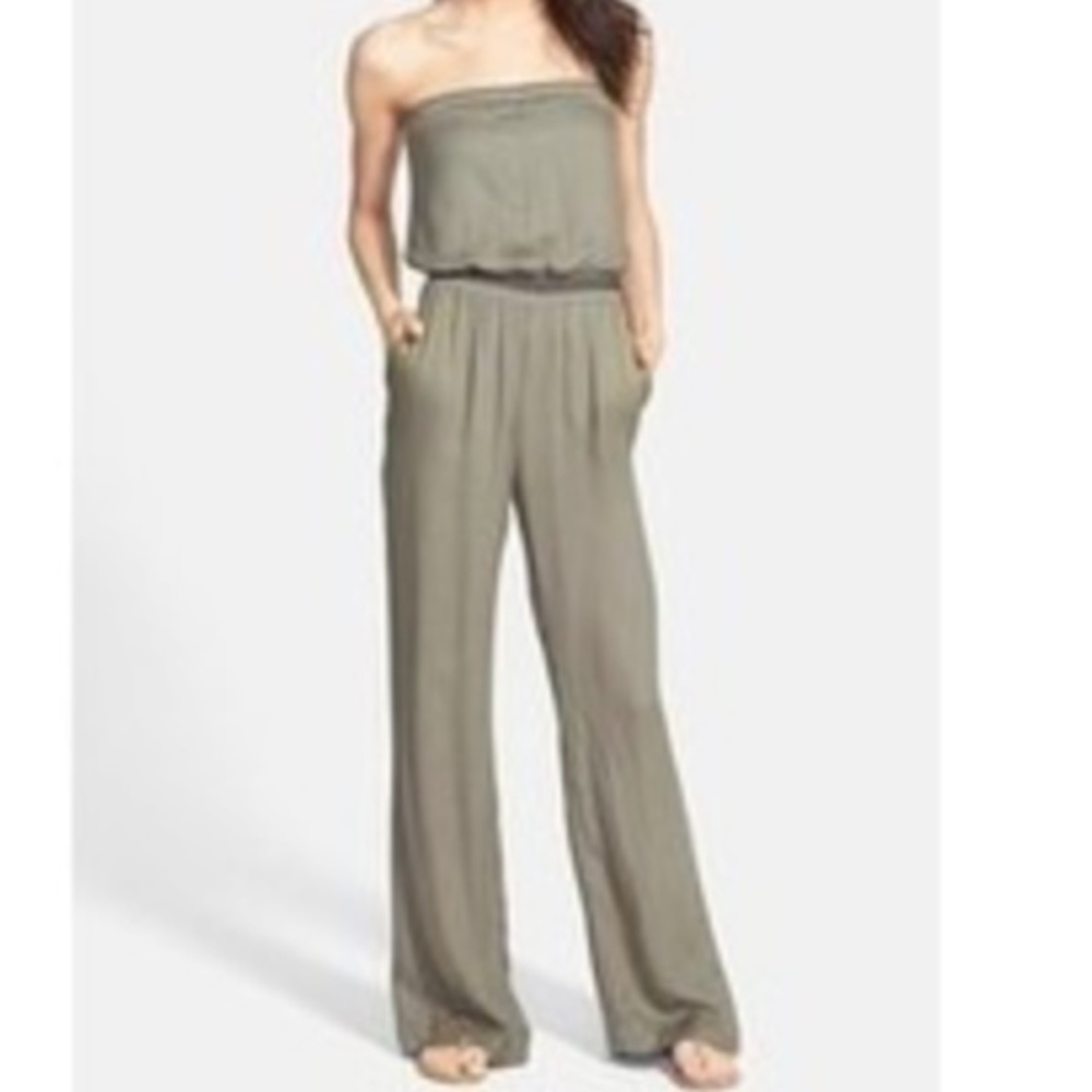 🍕🪻Ella Moss Strapless Olive Jumpsuit | Embroidered | Smocked Waist | S CLOSEOUT